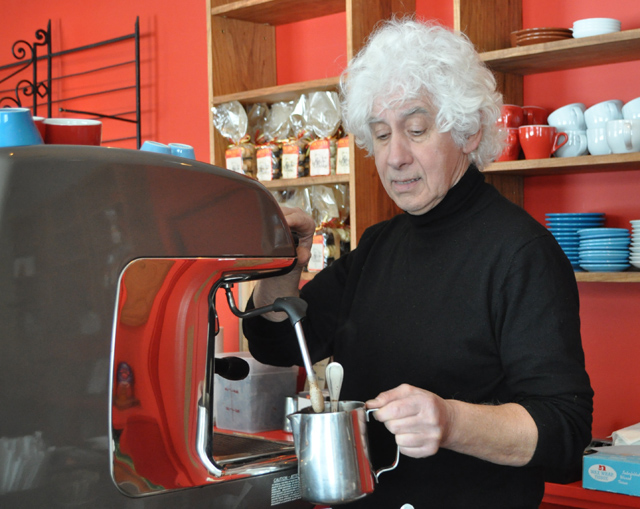 Aldo Maioranna makes a cup of his famous coffee at his Greenport shop. (Credit: Rachel Young, file photo)