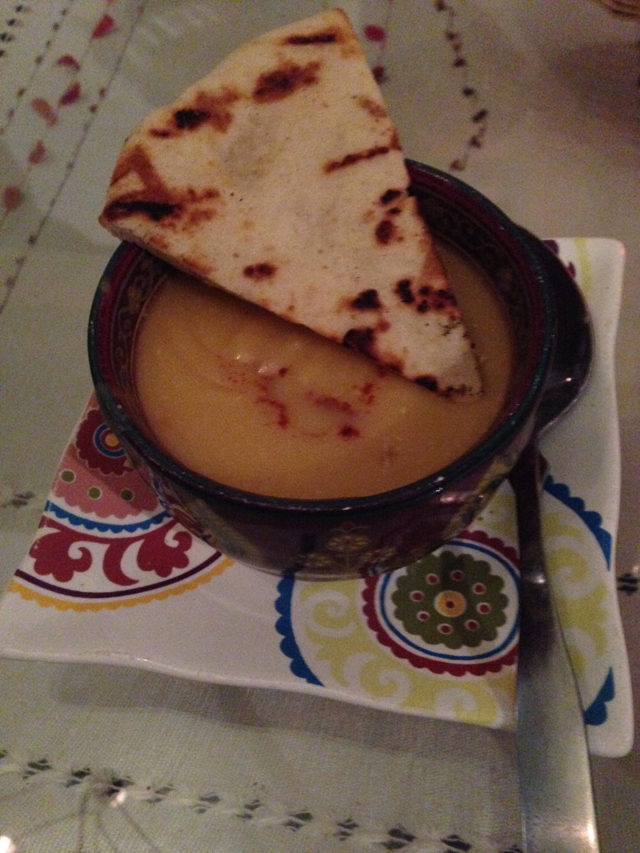 PAUL SQUIRE PHOTO } The fresh pita, dipped in red lentil soup, is one of Turquaz Grill's highlights. 