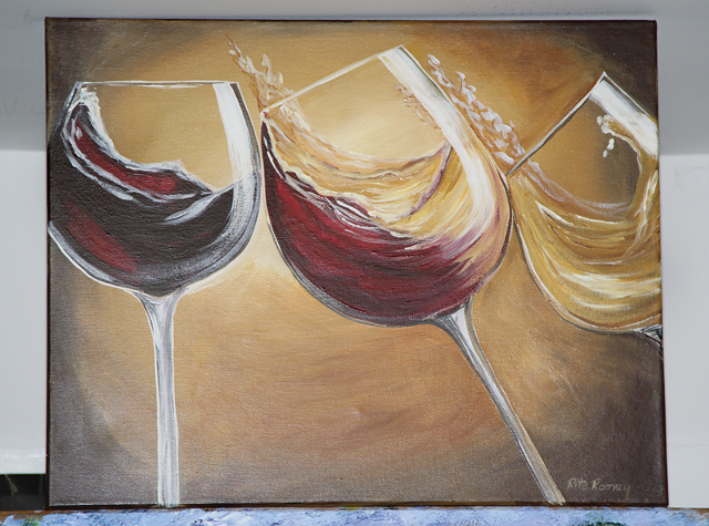 CARRIE MILLER PHOTO | The novice painters’ challenge: three cheery wine glasses, as rendered by Ms. Rooney.