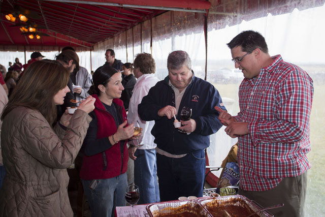 Doug Gannon of Stony Brook describes his chili to tasters.