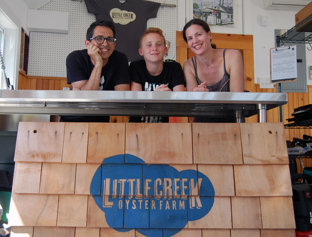 Ian Wile, Jackson Wile and Rosalie Rung of Little Creek Oysters (Credit: Vera Chinese)