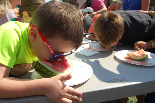 Brooks Lupfer, 3, of Middle Island chows down.