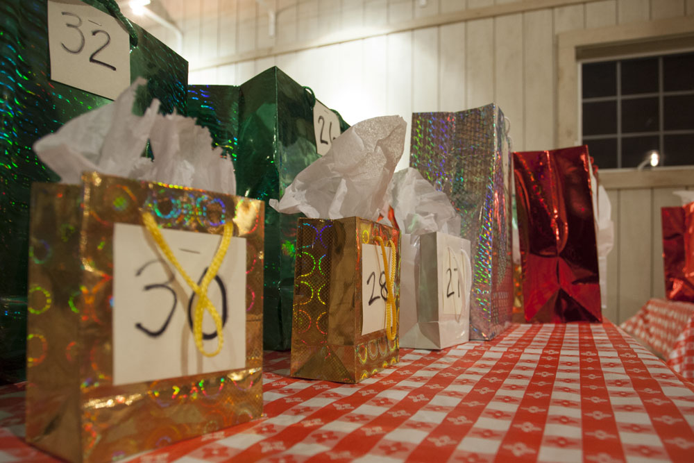 Auction prizes donated by local businesses. (Credit: Katharine Schroeder)