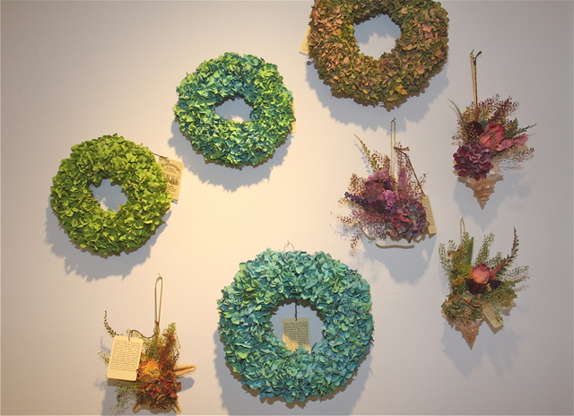 Diana Conklin of Watermill makes wreaths an arrangements out of dried flowers and herbs.