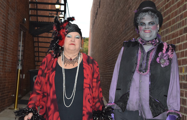 Jill Poncheriera of Riverhead as Auntie Mame and her son Chritian Carrano, also of Riverhead, as a voodoo coffin daddy. (Credit: Vera Chinese)
