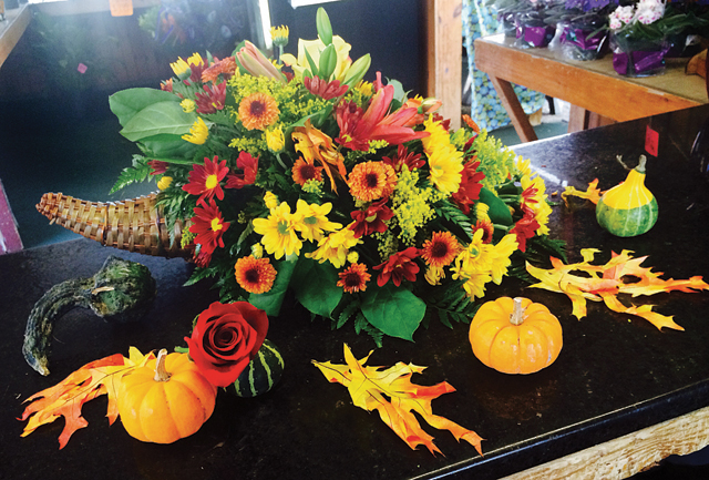 Cornocopia Thanksgiving centerpiece from Gabrielsen's Country Farm in Jamesport.