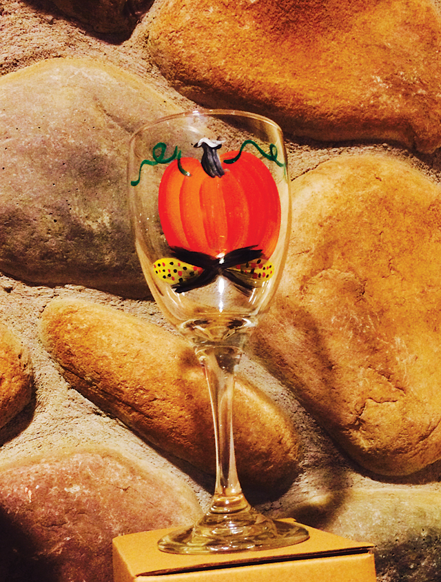 Hand-painted wine glasses from Lori's Originals in Calverton.