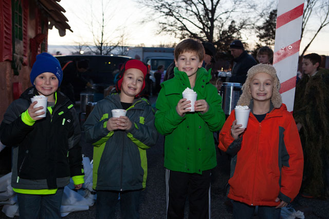 From left:  Thomas Wiliams, 8, Matthew Densieski, 9, Vinny Duran, 9, and Ryan Densieski enjoy their hot chocolate.