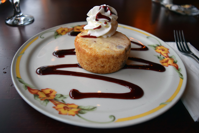 A piece of Duck Walk blueberry port upside down cheesecake. (Credit: Vera Chinese)
