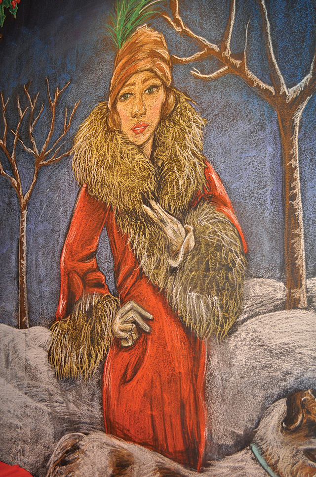 Hoblin's 1920s flapper drawn entirely with chalk at First and South. (Credit: Rachel Young)