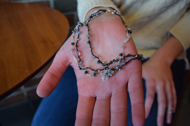 A crocheted necklace from "See Beauty Everywhere"
