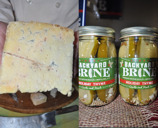 Mecox Bay Dairy cheese and Backyard Brine Holiday Thyme pickles.
