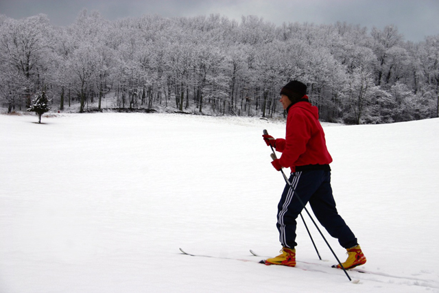 Holly Cronin cross country skis on Shelter Island. (Credit: Shelter Island Reporter file photo)