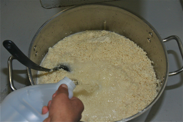 Adding vinegar to the grated root. (Credit: Barbaraellen Koch)
