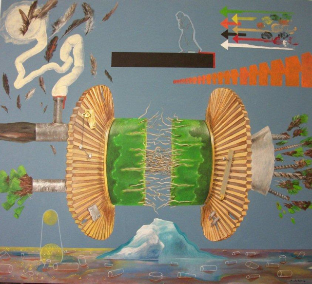 First place - Anna Jurinich of Wading River, acrylic painting "Destruction and Motion"