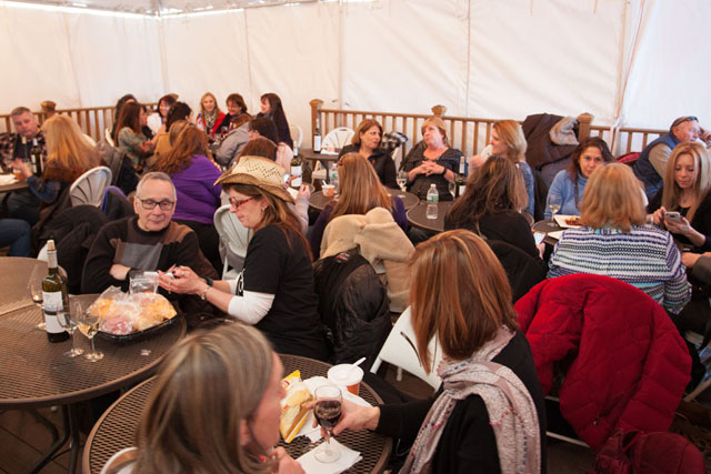Taking a food break in the enclosed patio. (Credit: Katharine Schroeder)