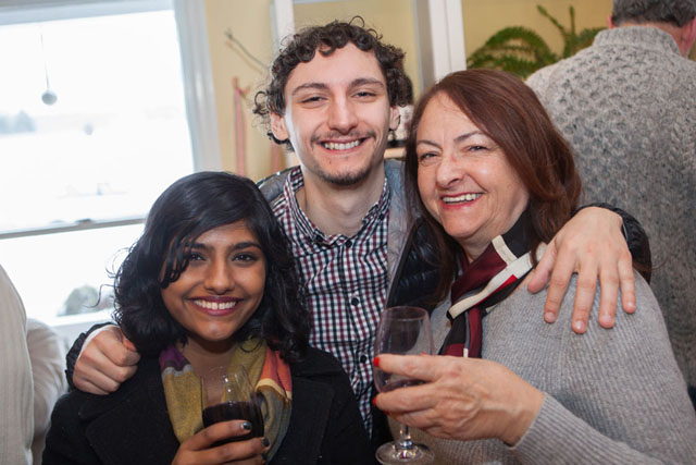 Stony Brook University students Sruthi Jonnalagadda, left and James Monette with James' mom Jackie.