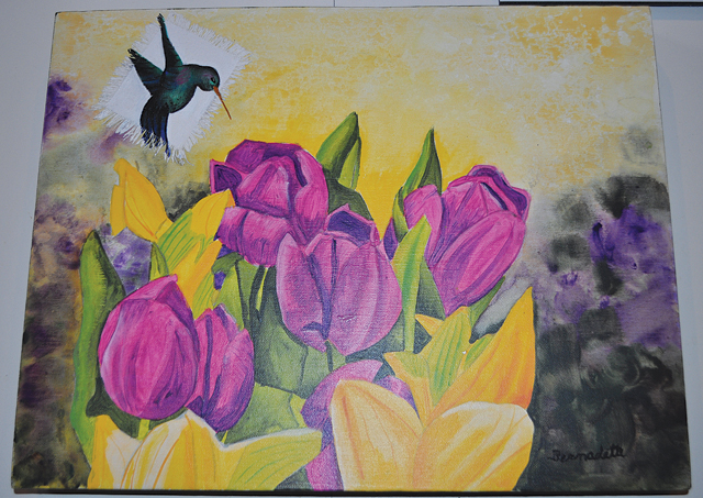 ‘Morning Nectar,’ a mixed media painting by Bernadette Resha. (Credit: Rachel Young)