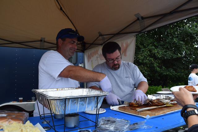 Sean Brennan of Riverhead and Chuck Heilman of Mattituck of 'Mornin' Wood' Barbecue.