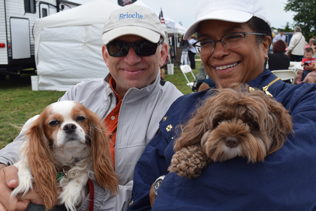 Michael Gutkowski of New Suffolk with Lucy and Gail Norton with Bella.