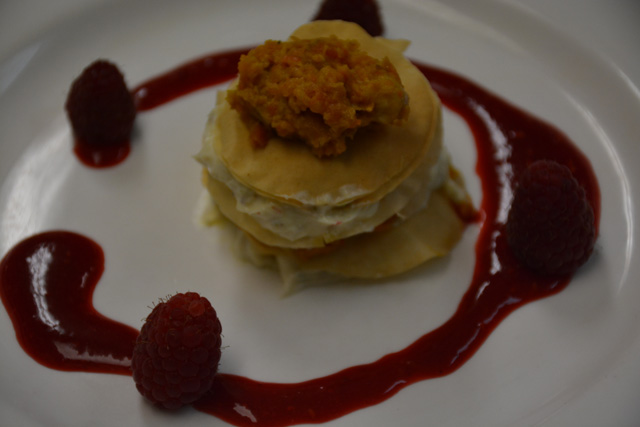 Shrikhand, golden carrot halwa, mille-feuille, Patty's summer berries (Credit: Monique Singh-Roy)