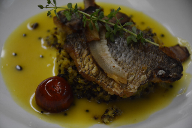 Peconic Bay Porgy, quinoa upma with mango sauce
