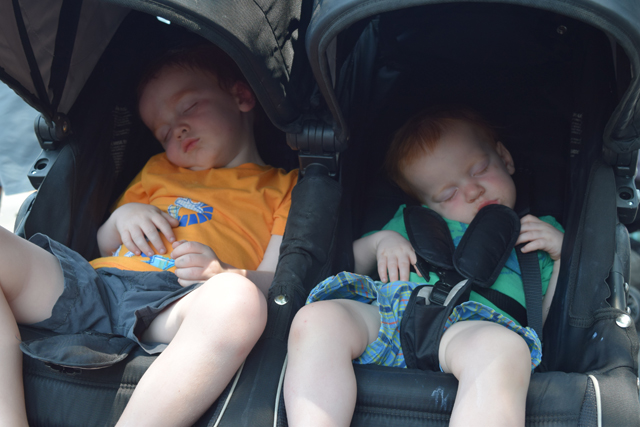 Brady Gerhard, 3, and his brother Colin, 1, of Atlanta, Ga. needed a break from the festivities.
