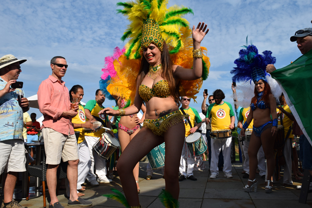 A samba dancer performs at the 2015 Sparkling Pointe Carnaval celebration.