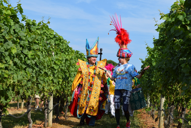 Tom and Cynthia Rosicki, owners of Sparkling Pointe, during the winery's 2015 Carnaval celebration.