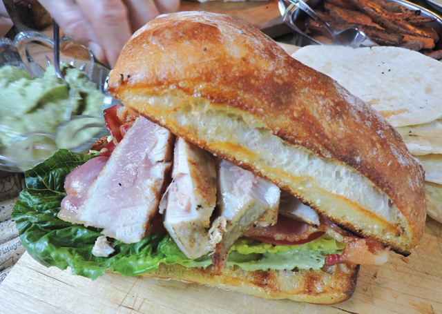 A tuna steak BLT on ciabatta roll. (Credit: john Ross)