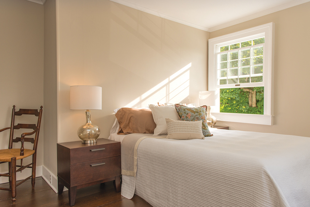 Below: One of the home’s three bedrooms.