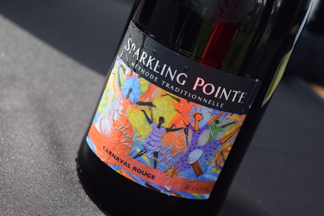 A bottle of Sparkling Pointe Carnaval Rouge. The wine was released during Saturday's celebration.