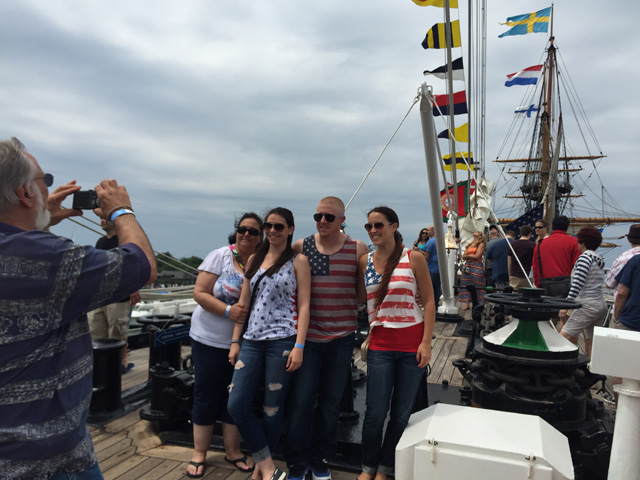 Taking a family photo aboard the Sagres Saturday afternoon. (Credit: Grant Parpan)