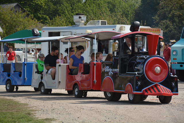 Getting a ride through Hallockville on the Ole Glory Express