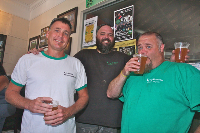 L.I. Hops farmer Thor Kempfer (left) with Long Ireland co-owners Dan Burke (center) and Greg Martin (Credit: Barbaraellen Koch)