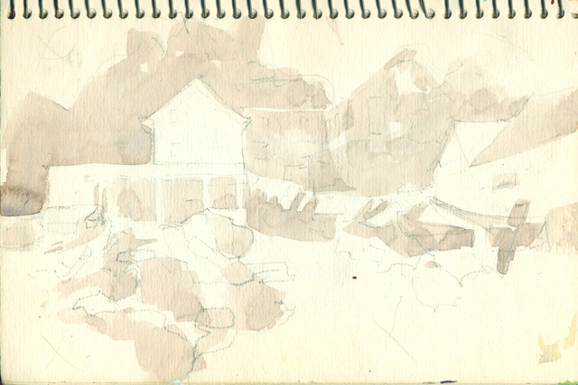 Penney's original sketch of a New Suffolk house that inspired her painting 