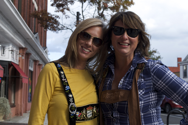 Karlyn Ruhs of Moriches and Jona Schmidt of Rye bought some lederhosen on Amazon.com to wear to the pub crawl.