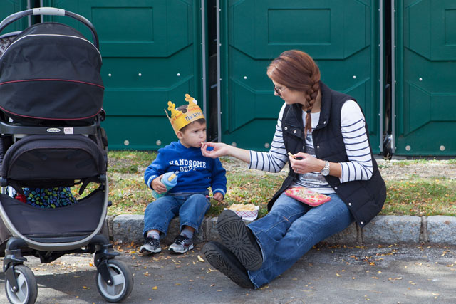 Meghan Shepps of Center Moriches takes a break with son Hunter, 2.