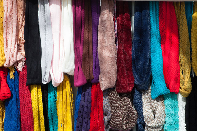 Beautiful fall colored scarves.