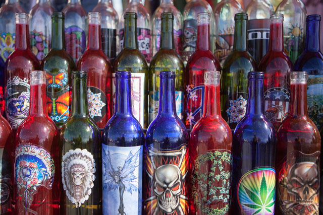 Decorated incense bottles.