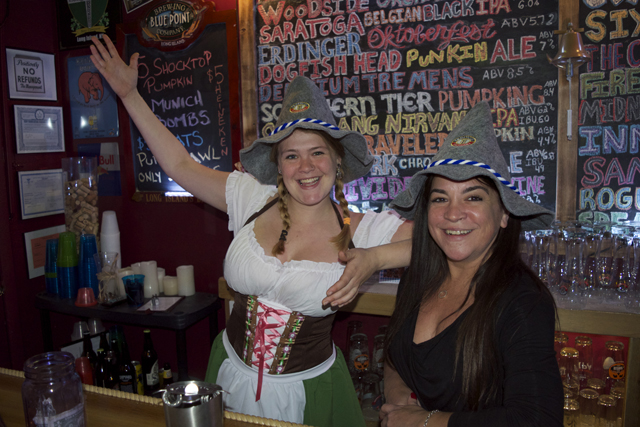 Vines and Hops bartenders Candice Jenkins of Riverhead and Christine Weigold of Coram at the first downtown Riverhead Oktoberfest pub crawl.