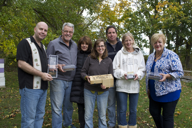 Dave Triebig of Mastic, Tom Byrne of Southold, Veronica Kaliski of Southold, Laura Klahre, Rich and Jackie Collett of Rockville Centre and Anita Garrahan of Coram show their bees.