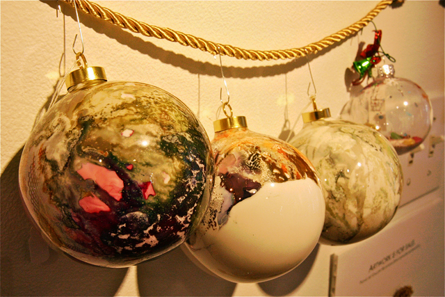 Hand painted porcelain kiln fired ornaments available at last year's East End Arts Holiday Boutique. (Credit: Barbaraellen Koch photos)