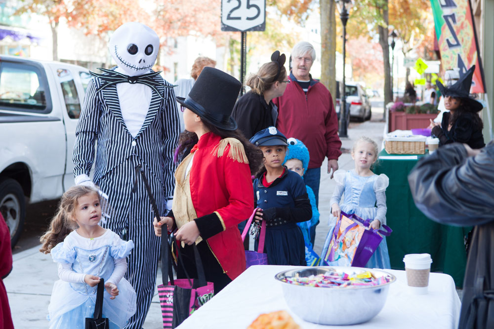 Trick or treaters on Main Street.