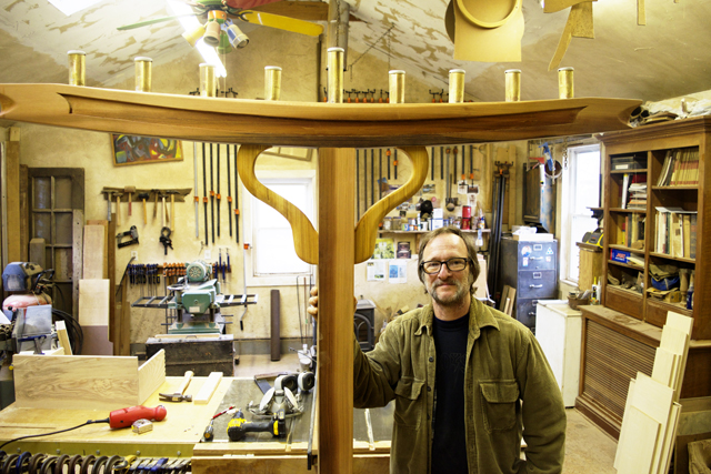 Former Greenport Mayor David Nyce has built a seven-foot-tall cedar and metal menorah for Congregation Tifereth Israel Greenport. The menorah will be lit during a ceremony in Mitchell park at 5 p.m. on Dec. 25. (Credit: Vera Chinese)