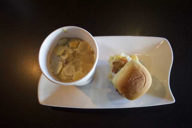 Clam chowder and a fried oyster slider from Industry Standard.