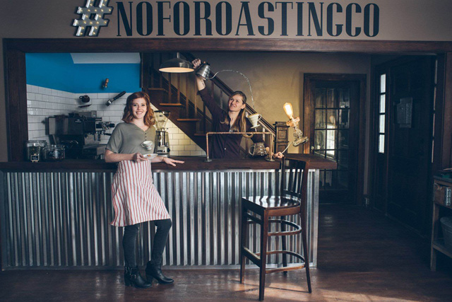 Jess Dunne and Jennilee Morris inside North Fork Roasting Co. in Southold. (Credit: David Benthal Photography)