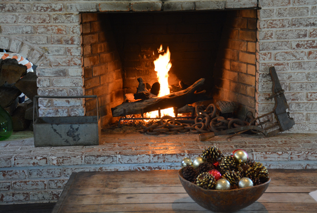 The fire was lit to keep wine tasters toasty warm.