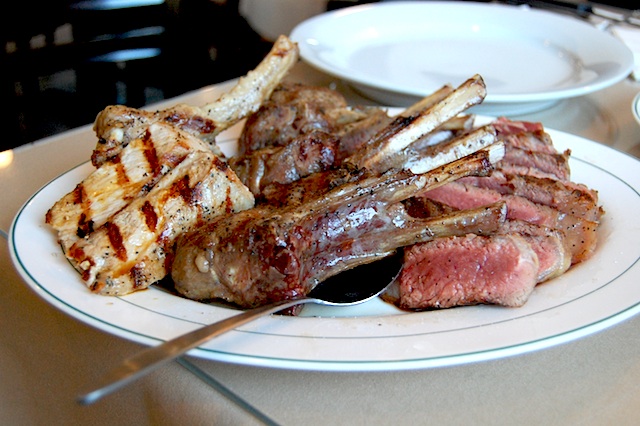 A sampling of O’Mally’s pork rack, lamb chop and sirloin steak. (Credit: Cyndi Murray)