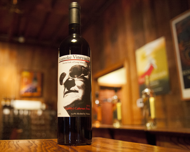 A bottle of Gabby’s cab franc inside Roanoke Vineyards’ Riverhead tasting room. (Credit: Chris Lisinski) 